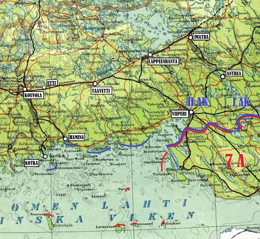 Положение в западной части Карельского перешейка на 27 февраля 1940 года.
