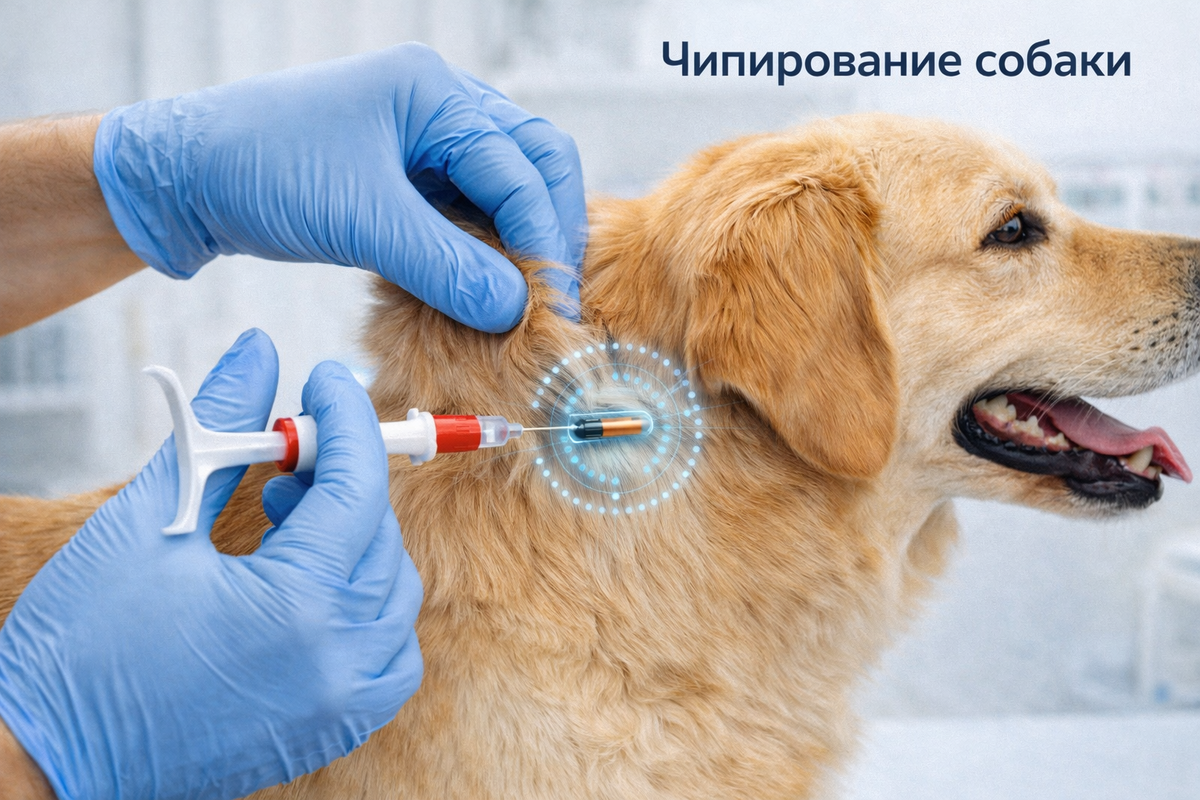 Чипирование собаки с помощью специального одноразового бластера 