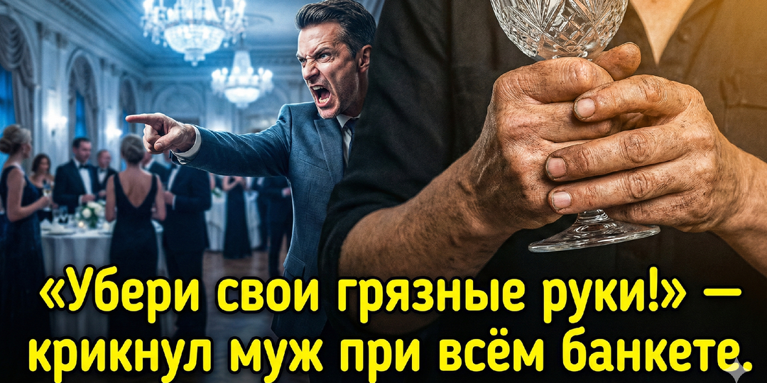 «Убери свои грязные руки!» — крикнул муж при всём банкете. Через 17 минут он увидел, кто именно вошёл в зал