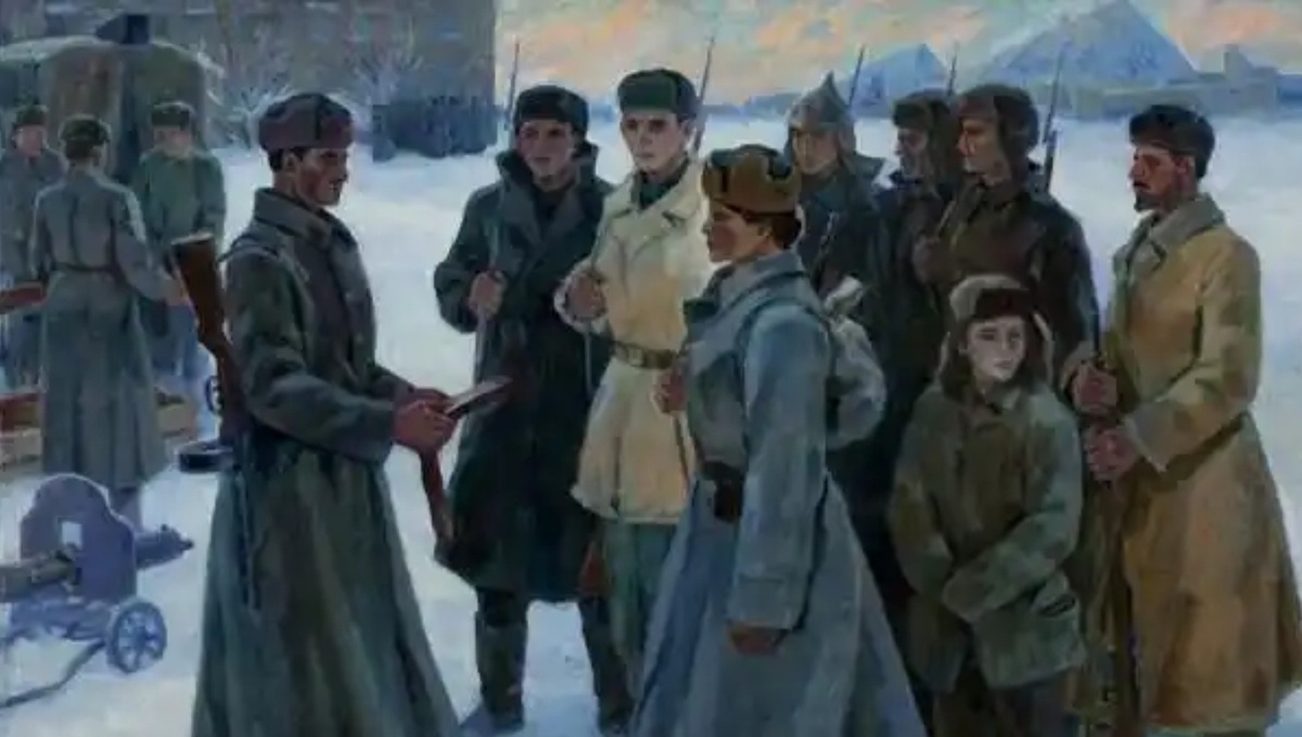 Василий Журавлёв. Добровольцы Донбасса (фрагмент). 1942. Картинка взята из открытых источников.