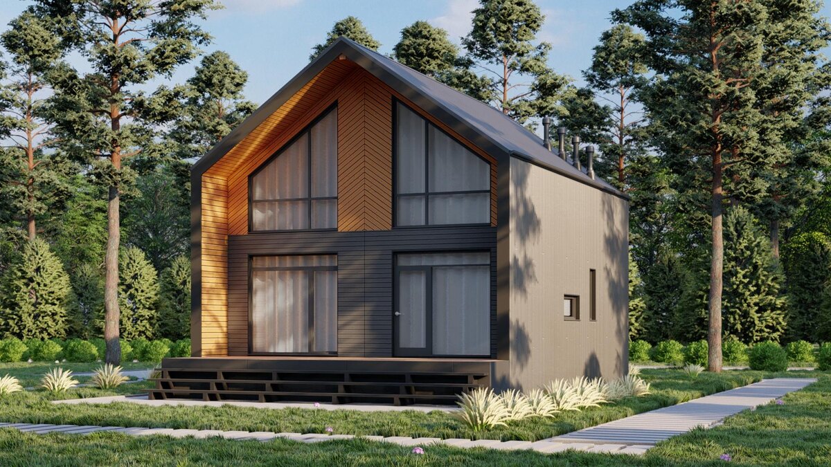 Дом из. SIP-панелей по проекту Форос с мансардными окнами