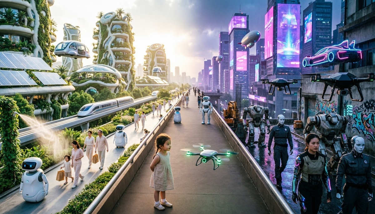 Дихотомия воображаемого будущего. Нейросеть. 2026 год