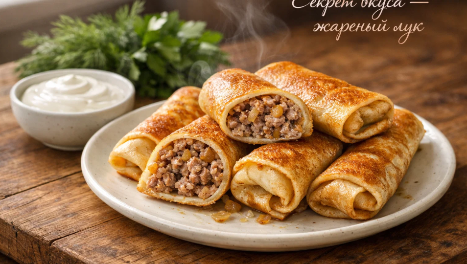 Попробуйте добавить в фарш для блинчиков немного жареного лука — начинка станет ароматнее