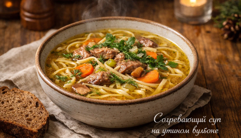 Суп-лапша на утином бульоне: наваристый, ароматный и согревает в февральские морозы