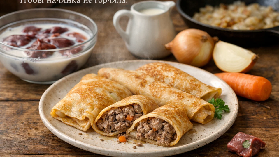 Если начинка из печени для блинчиков горчит, вымочите печень в молоке перед жаркой