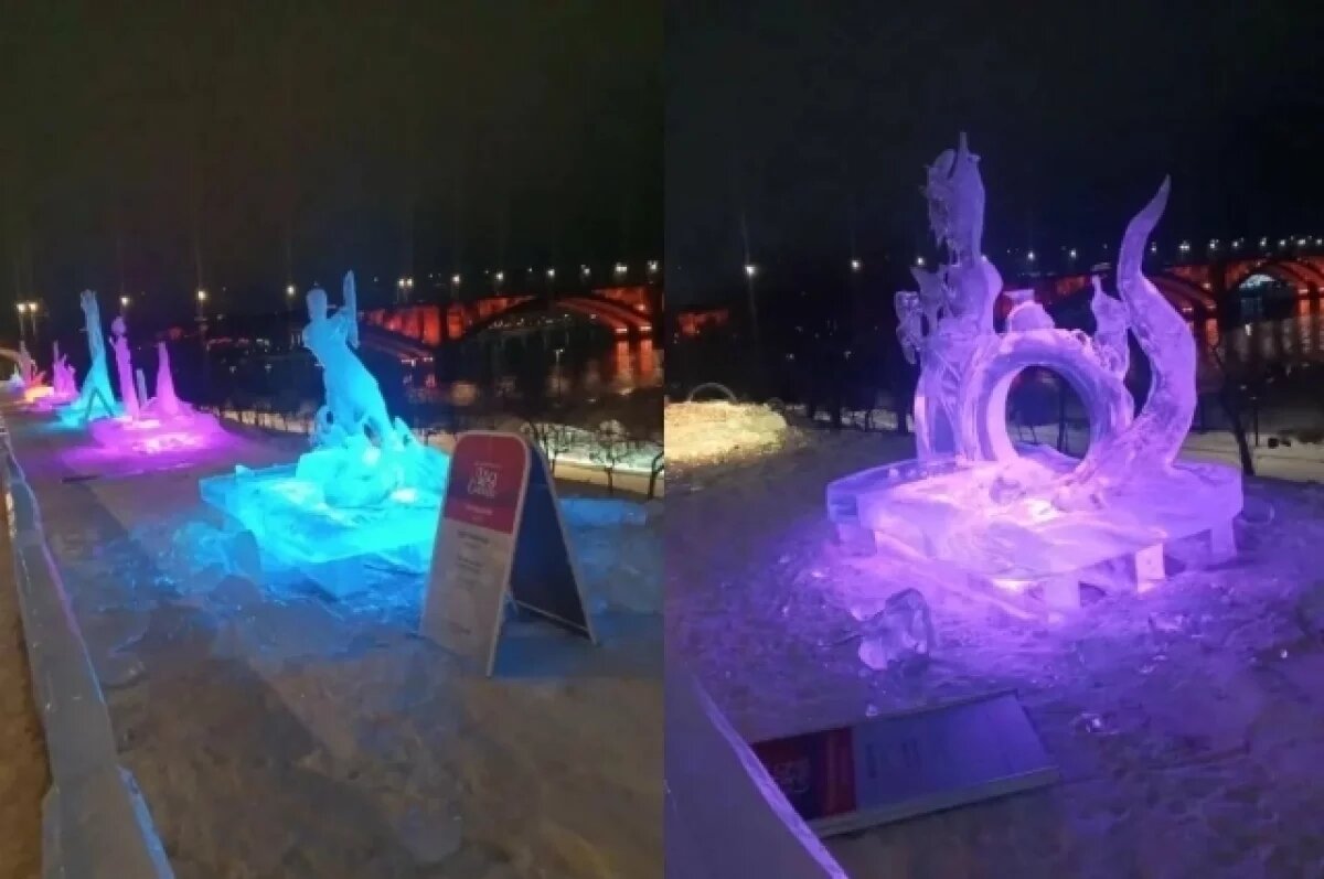    В Красноярске из-за оттепели демонтируют ледяные скульптуры