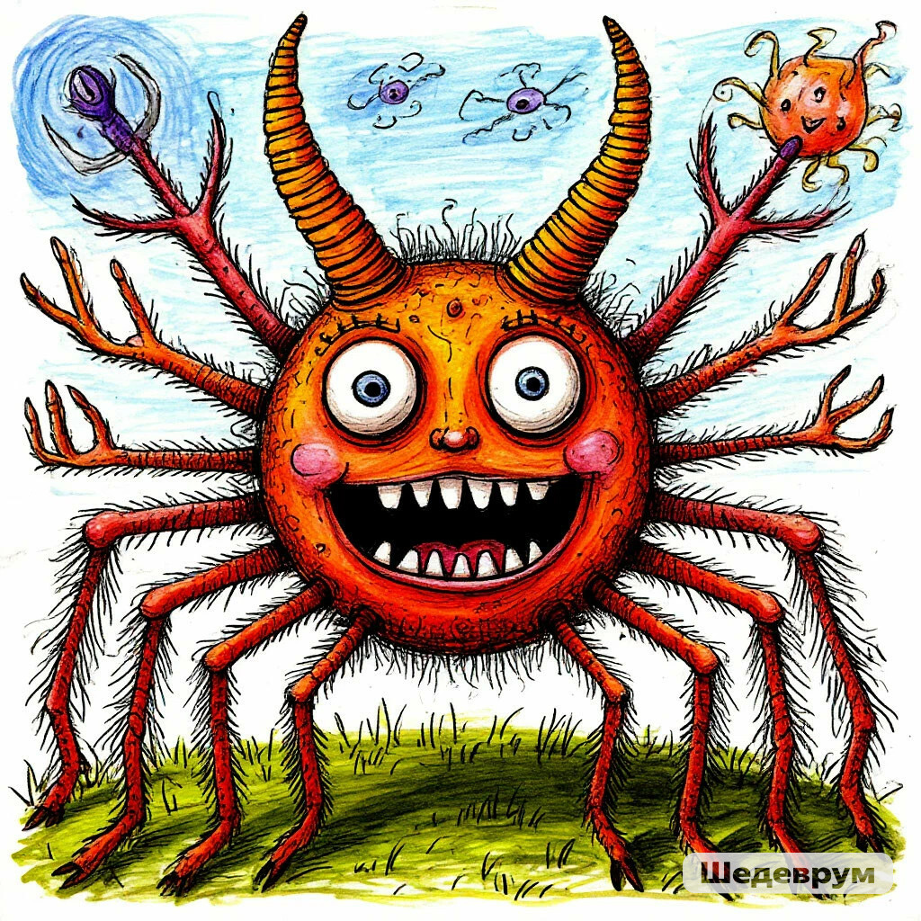 Бяка-закаляка по версии Шедеврума; с количеством ног и рогов ИИ, как обычно, промахнулся