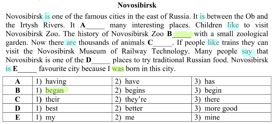 В таких текстах меняются города и связанные с ними реалии. Структура одинакова (простые настоящее и прошедшее времена). ВПР, 3 задание, 4 класс.