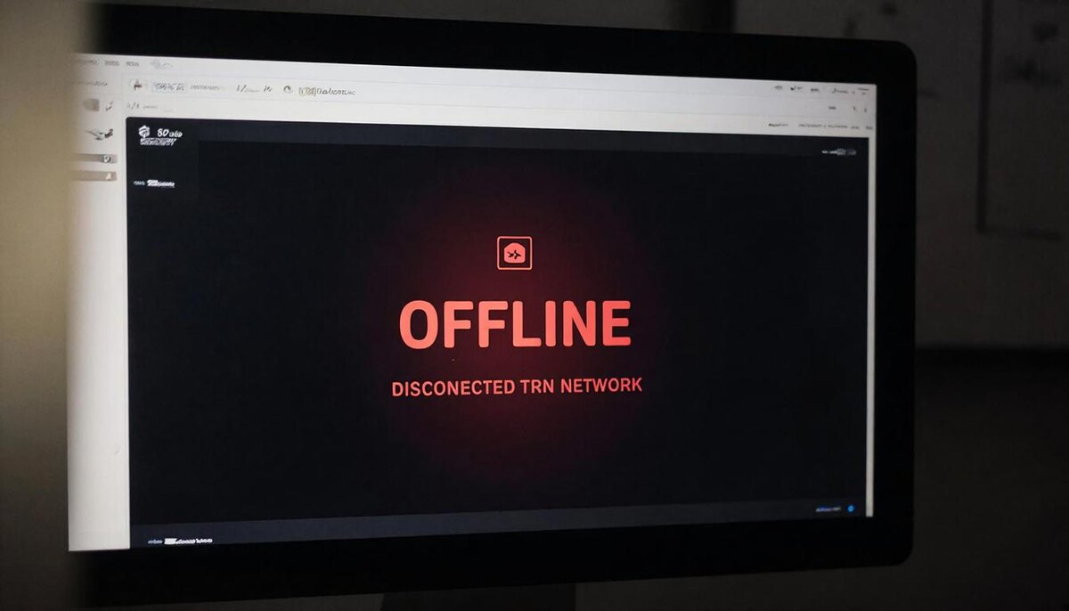 Главное окно AnyDesk с ошибкой «Отключён от сети». Красный значок в трее — первый звоночек, что программа потеряла связь с серверами.