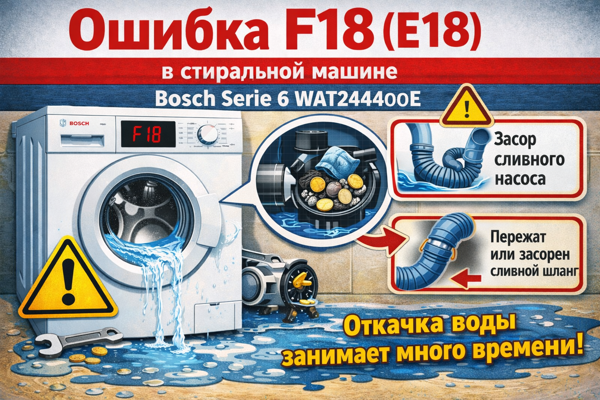 Ошибка F18 (E18) в стиральной машине Bosch Serie 6 WAT24440OE