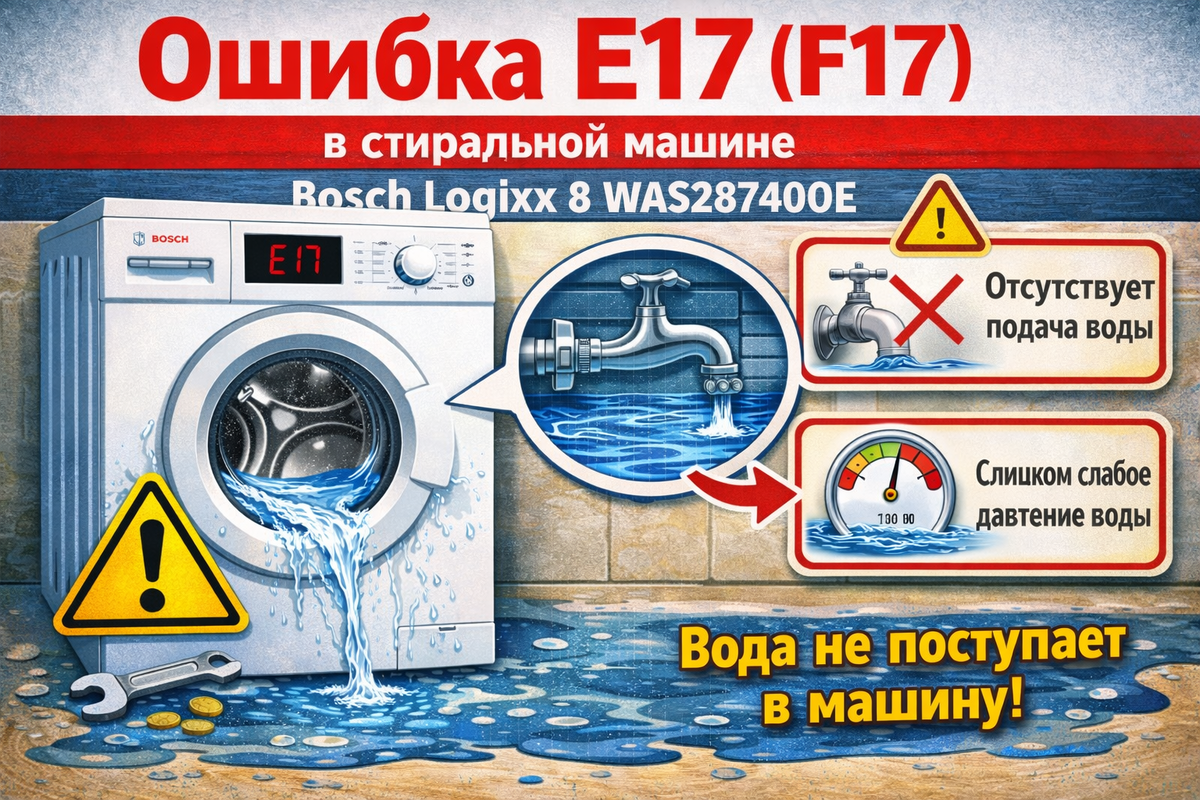 Ошибка E17 (F17) в стиральной машине Bosch Logixx 8 WAS28740OE