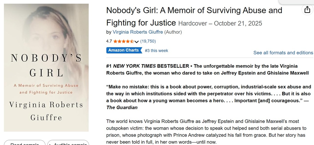 Мемуары Вирджинии Джуффре продаются на Амазоне