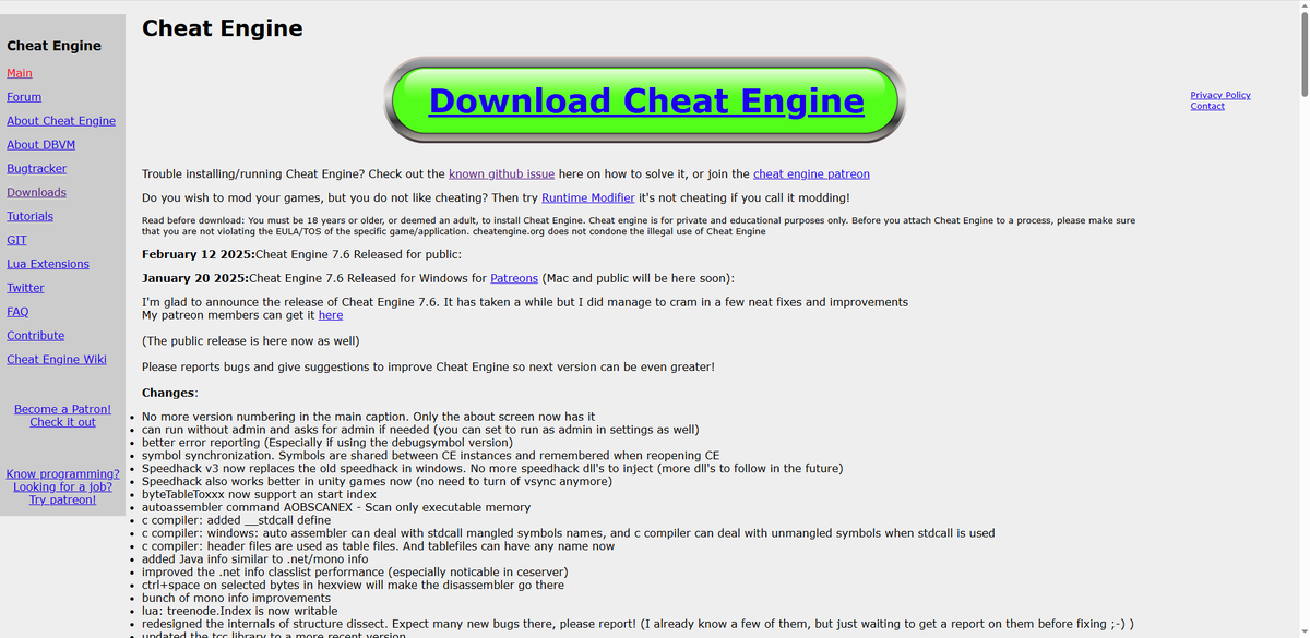 Скачиваем Cheat Engine с официального сайта