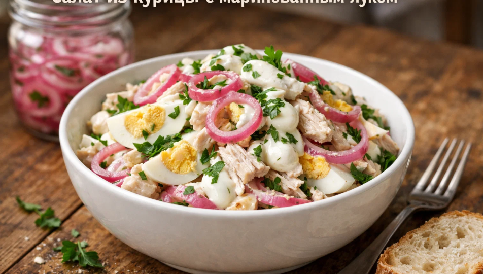 Из остатков отварной курицы делаю салат с яйцом и маринованным луком — сытнее, чем кажется