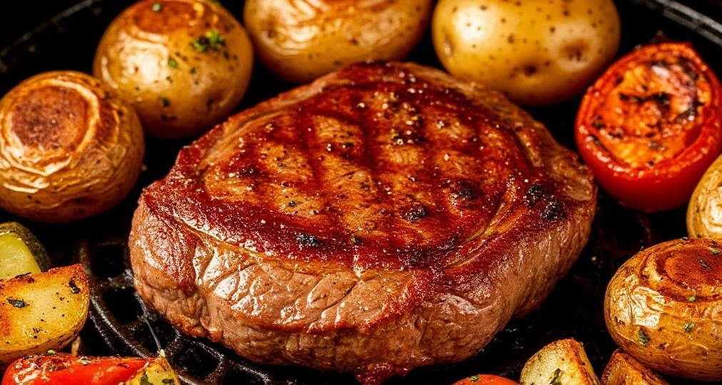 Как приготовить мясо в аэрогриле по деревенски, пошаговый рецепт с румяной корочкой.