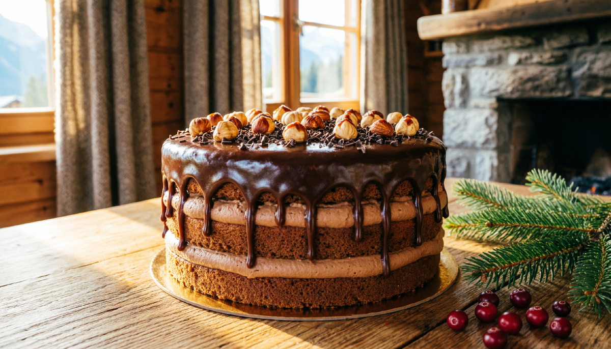 Альпийский торт с ореховым кремом и шоколадом
