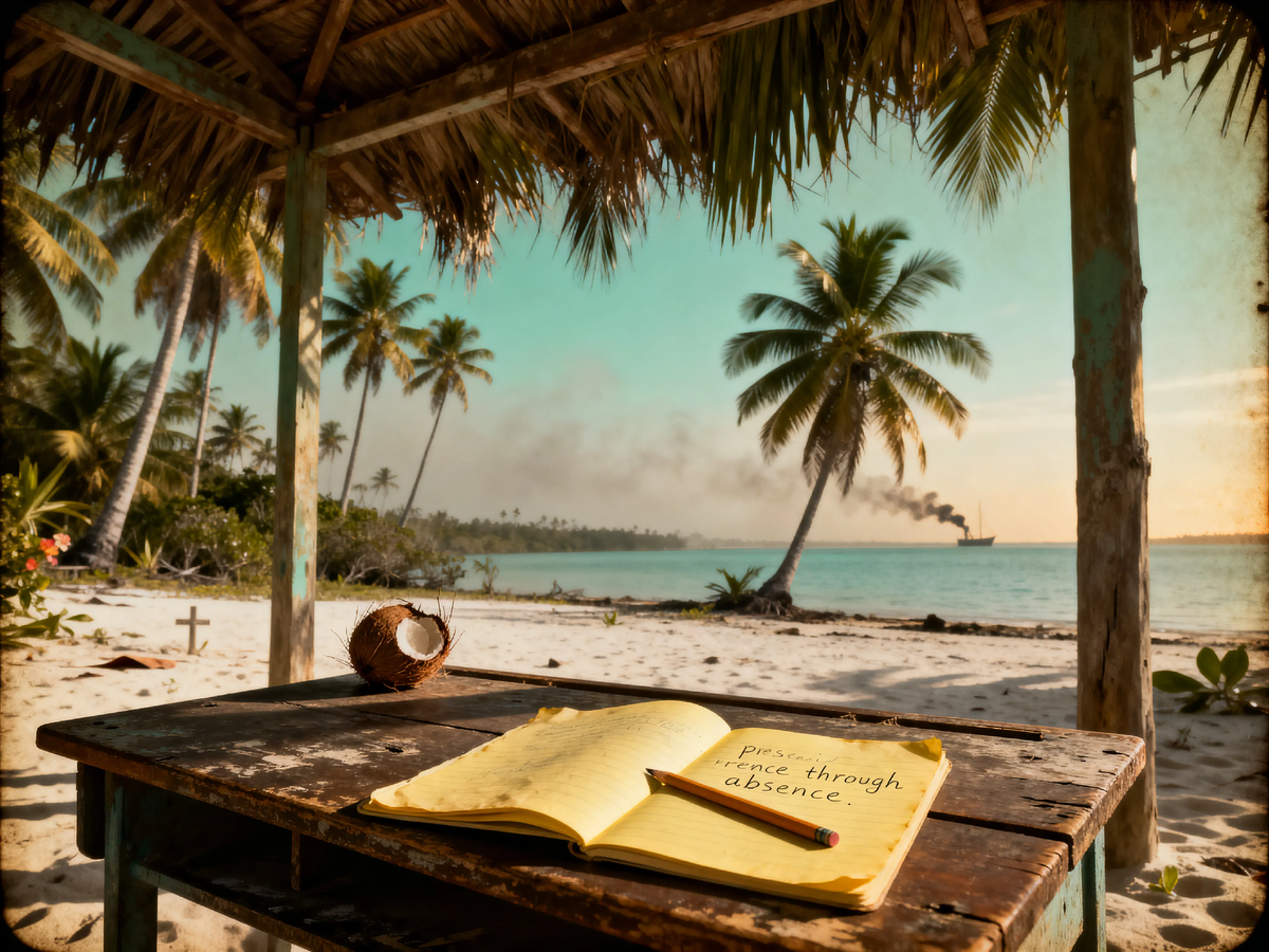 На этой парте сто лет назад лежала открытая тетрадь. Кто-то вышел на минуту — и не вернулся ни через час, ни через год. Остров Ниуатопутапу до сих пор ждёт, но океан молчит, а могилы тех, кто не уплыл, давно сровнялись с песком.