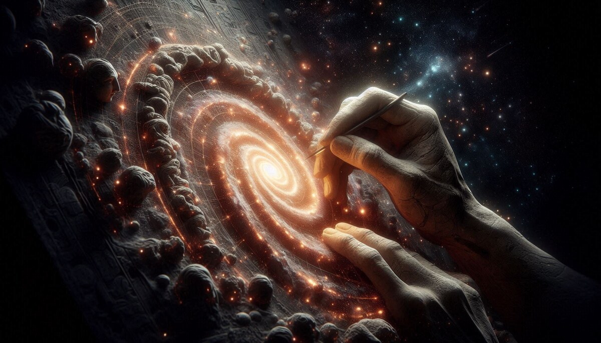 Гравитация не тащит — она собирает. Миллиарды лет терпения, чтобы из пыли родилась спираль.