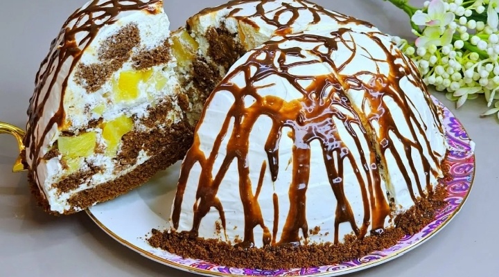 Классический торт «Панчо» с ананасами и грецкими орехами