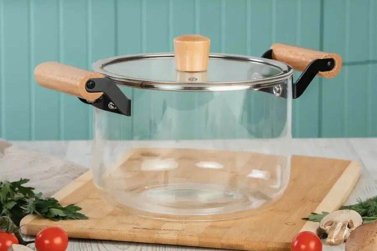 Кастрюля стеклянная с деревянными ручками Astell, Яндекс Маркет
