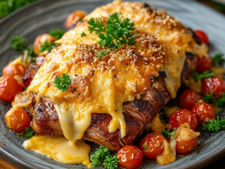Мясо «по-королевски» — запеканка под сырной шапкой