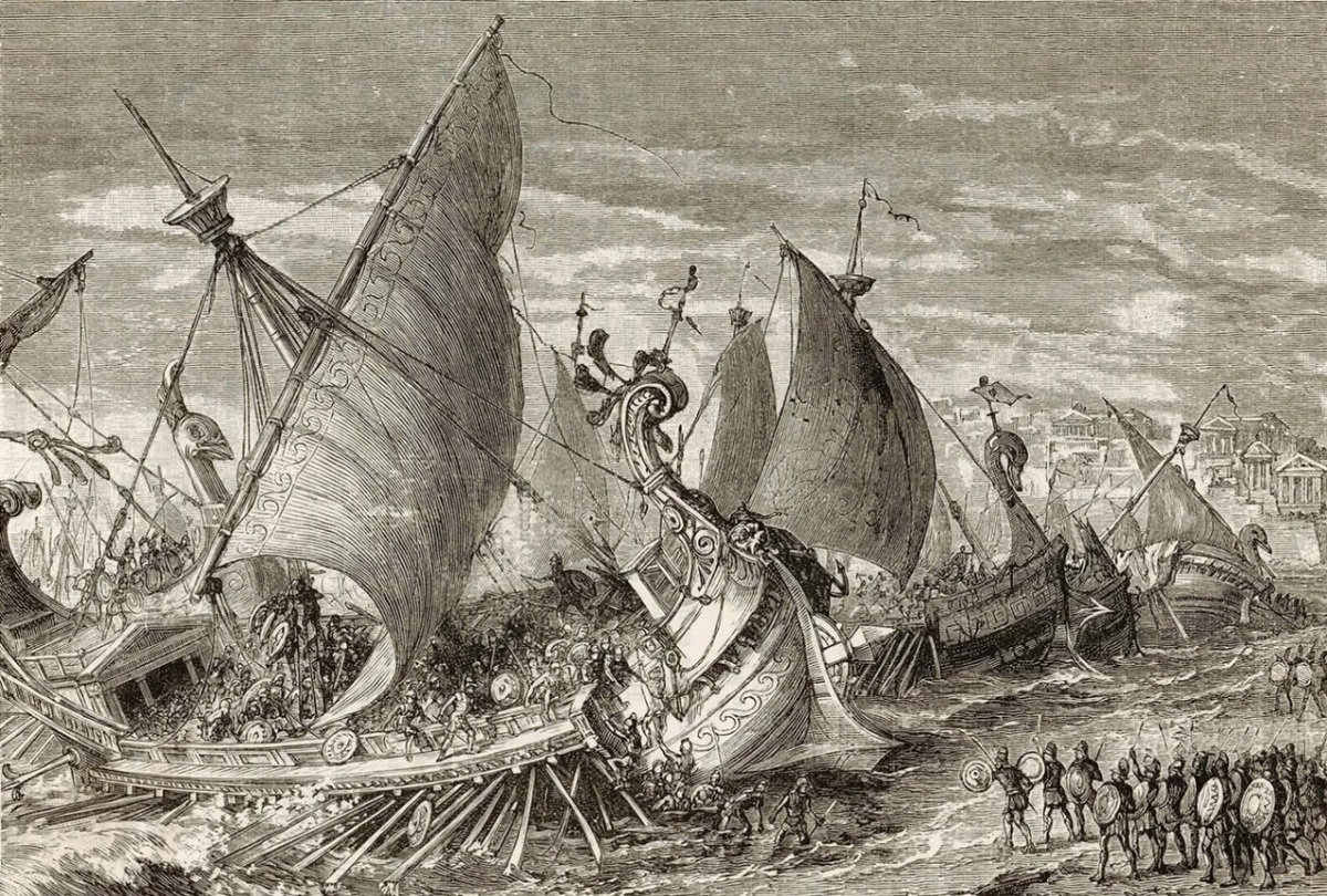 Афинский флот в гавани Сиракуз. XIX в.