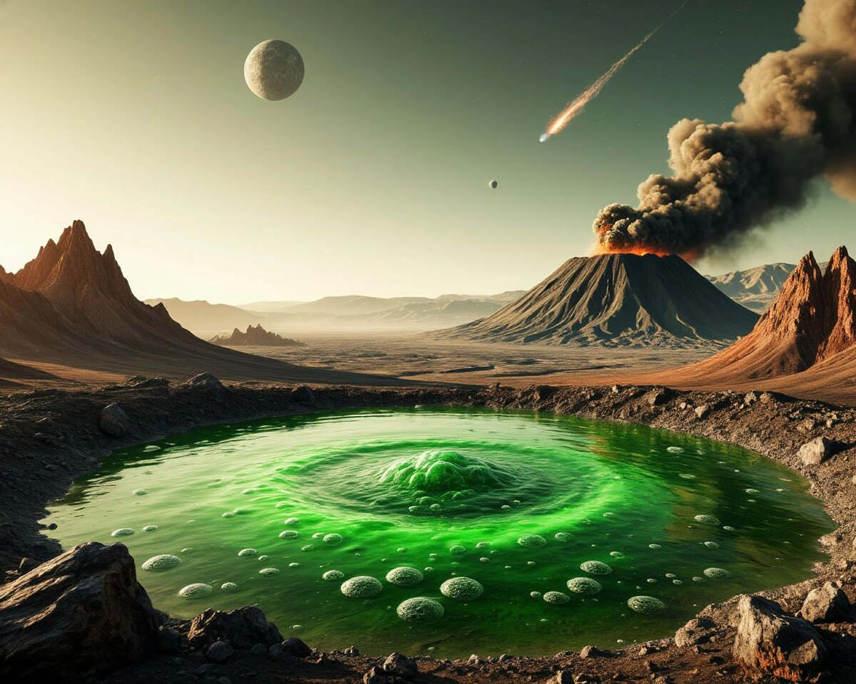 Земля в эпоху зарождения жизни по версии искусственного интеллекта, фото:AI
