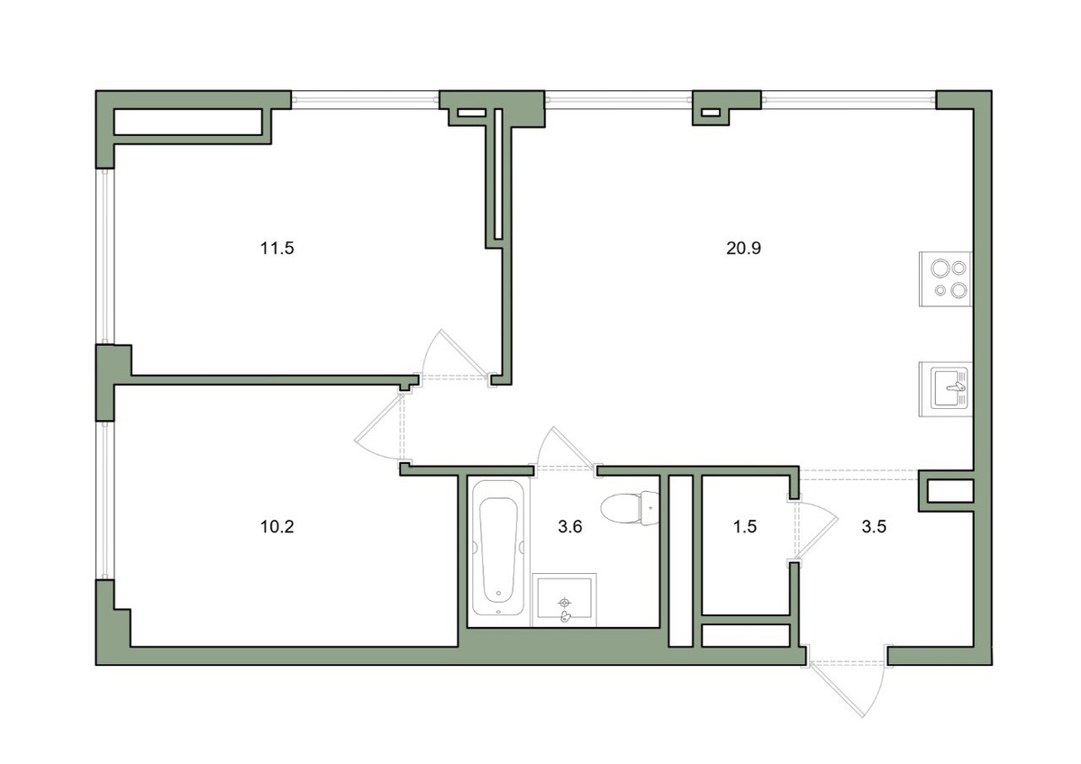 Квартира 51,6 м² в ЖК «Михайловский парк»