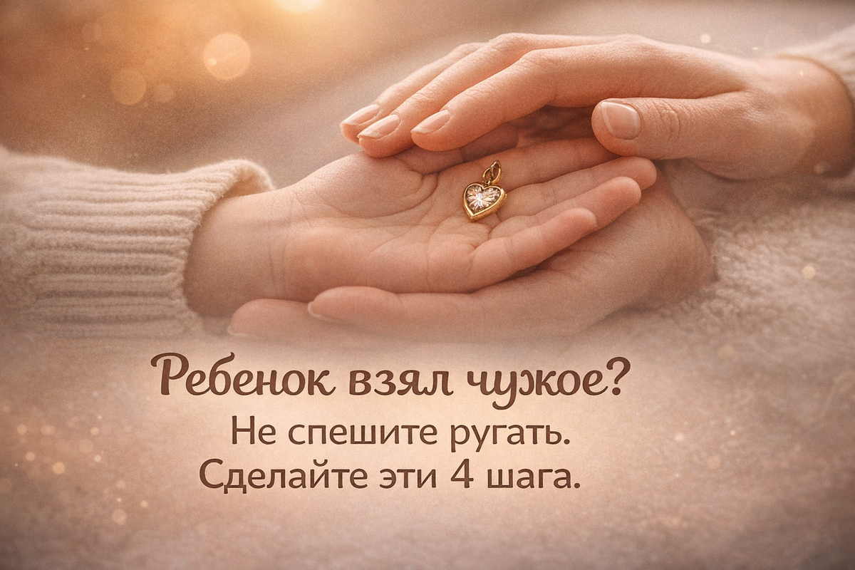 Детская рука с украшением и рука взрослого, накрывающая её сверху. Символ доверия и обучения вместо наказания.