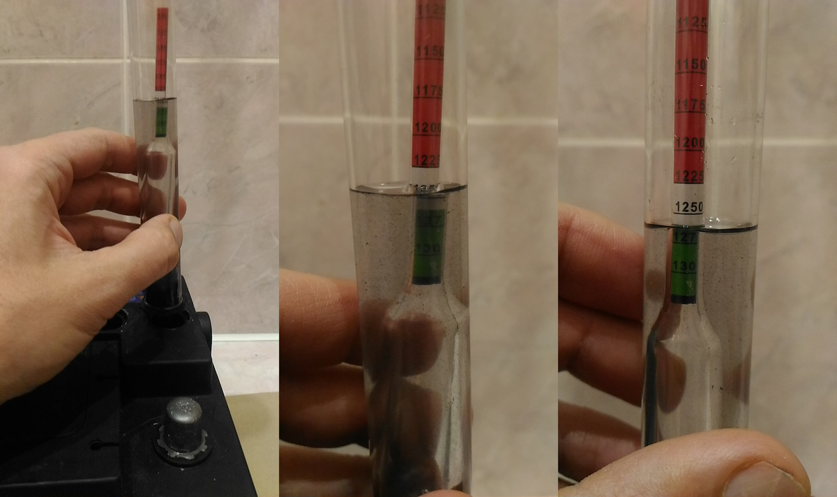 измеритель плотности электролита в работе