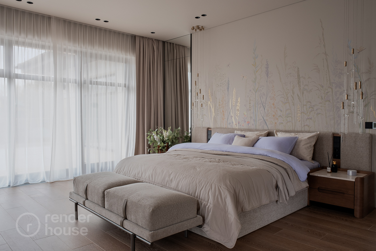 Интерьер мастер-спальни дома по проекту РОЖДЕСТВЕННО. 👉Листайте карусель. 