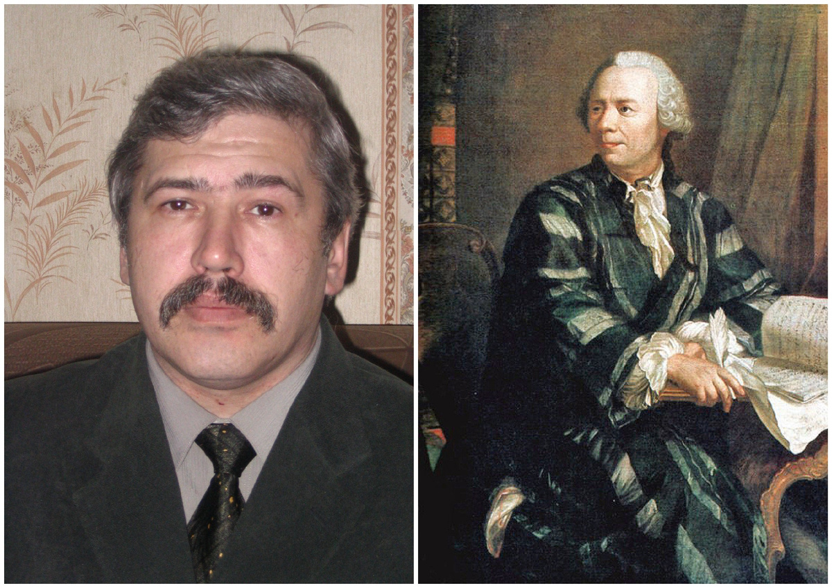 Коллаж: Вадим Баженов / Леонард Эйлер. Портрет, выполненный Я. Хандманном (1756)