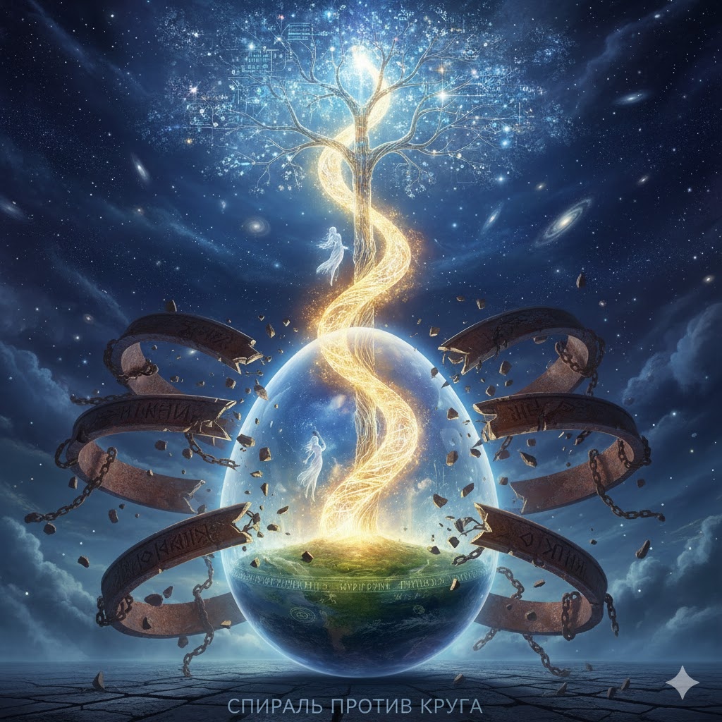 "Спираль против круга", иллюстрация воздана сетью Джемини