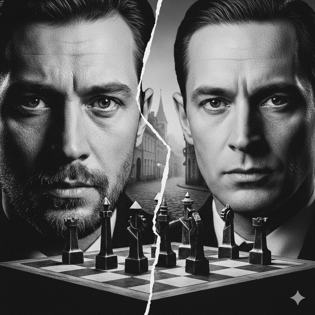 "Дуэль на краю бездны: Шахматы разума", иллюстрация создана сетью Джемини