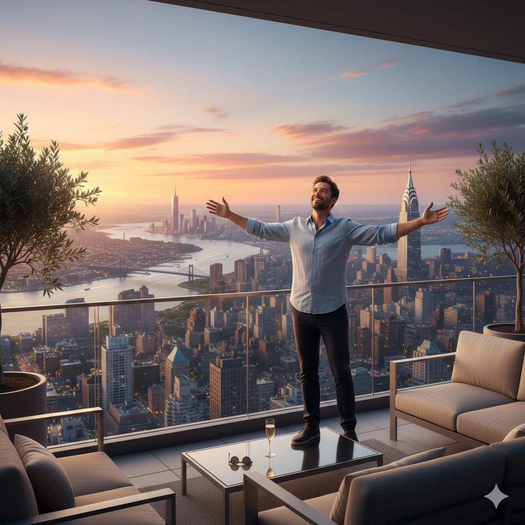 Мужчина стоит на веранде. 