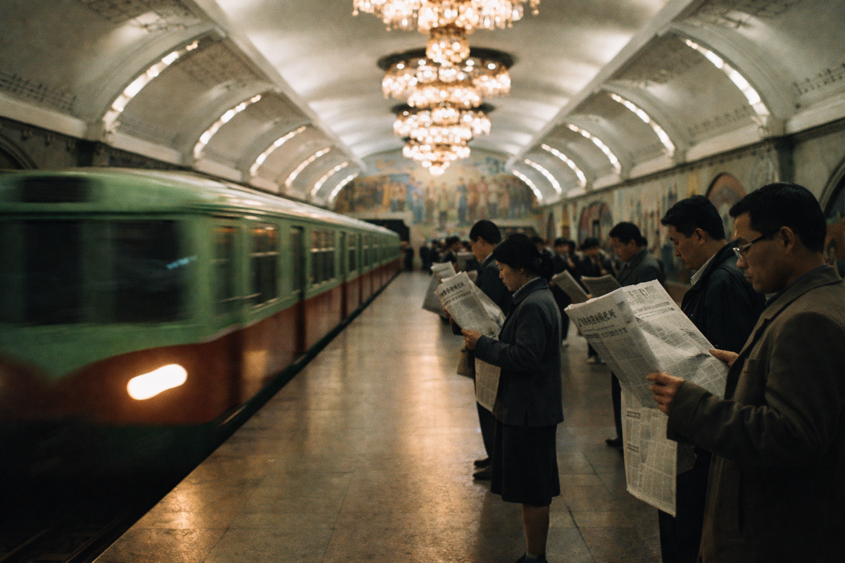 Метро Пхеньяна. Здесь нет рекламы кредитов и смартфонов. Только мозаики, люстры и тишина.