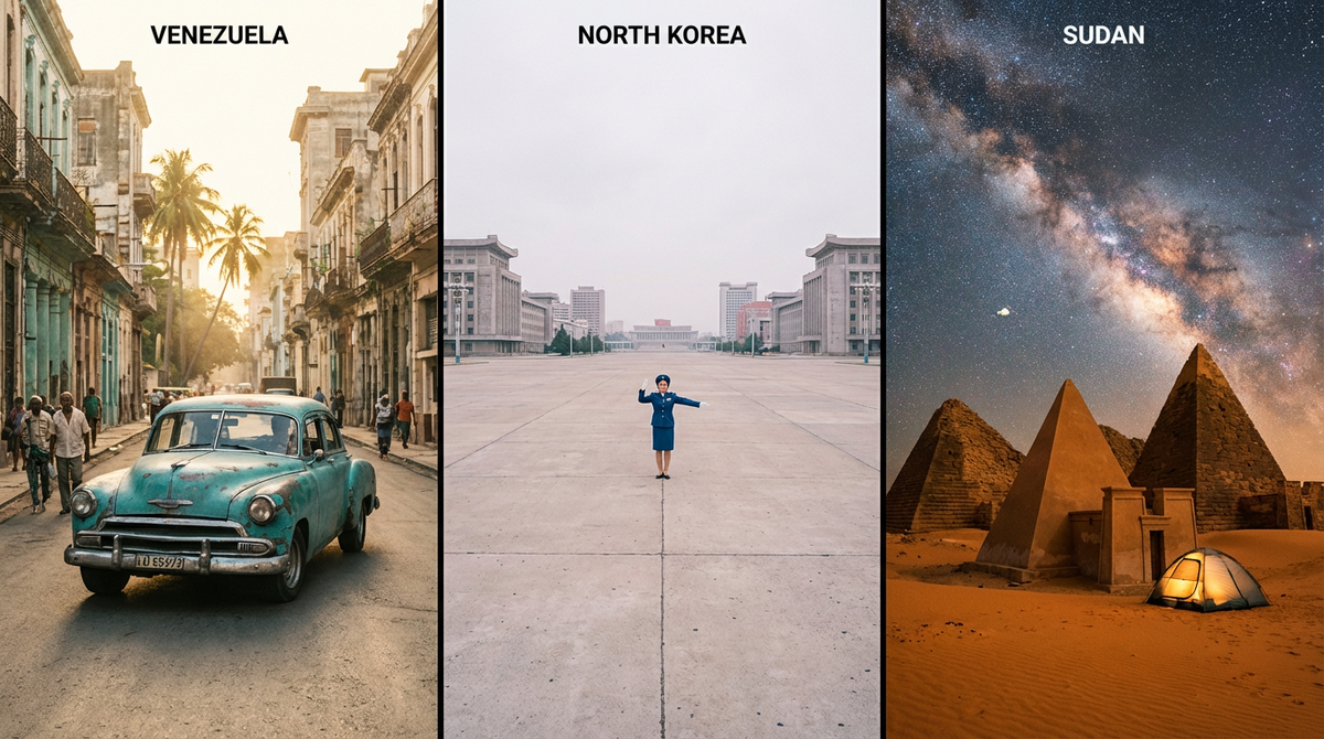 Три грани изоляции: Карибский хаос Венесуэлы, стерильная симметрия Пхеньяна и вечность суданских песков. В этих мирах ваши кредитки — просто цветной пластик, а время течет по другим законам.