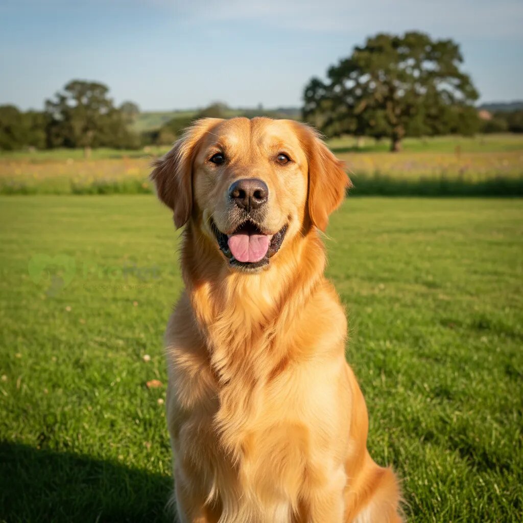 Здоровая собака смотрит в камеру