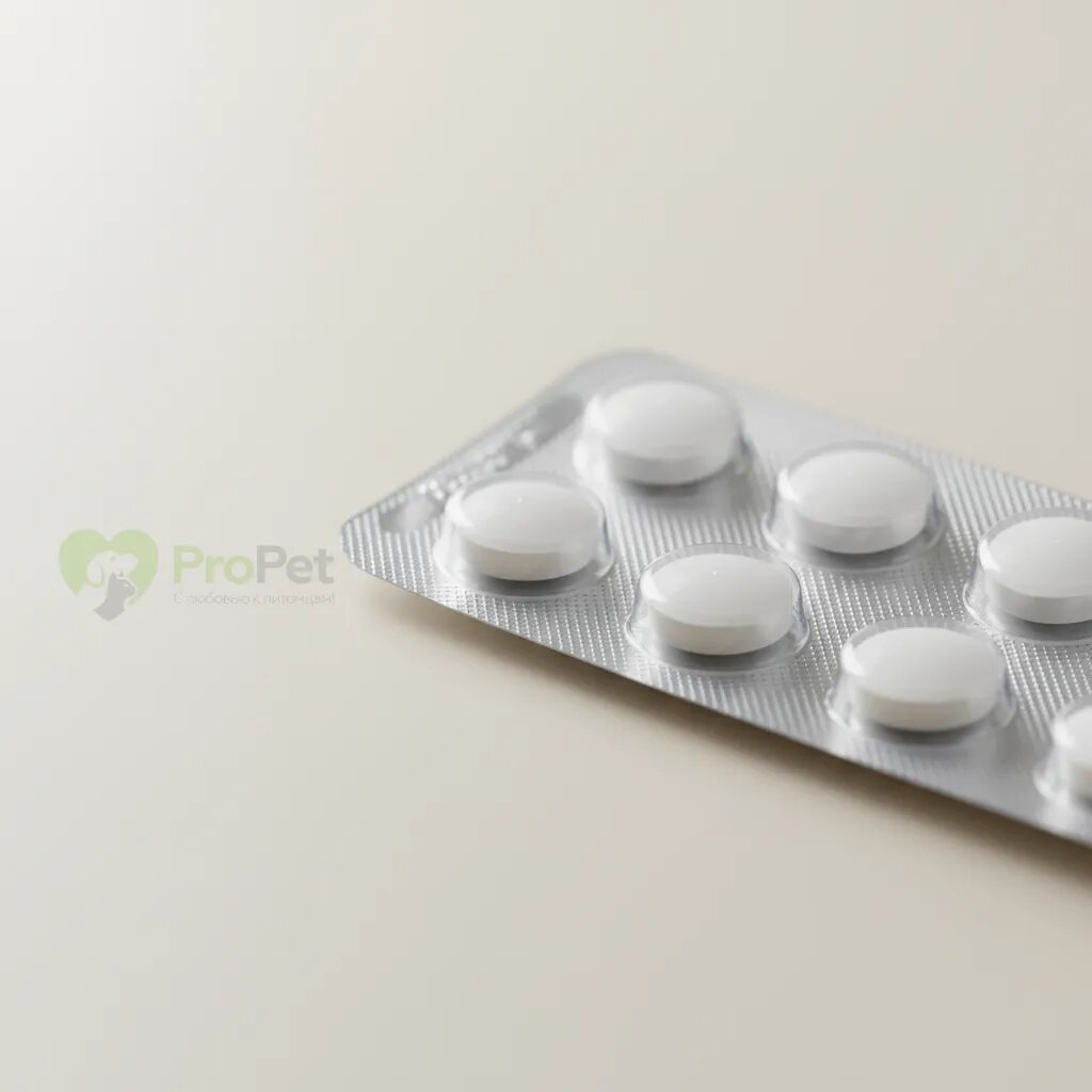 Крупный план белых таблеток в блистере на светлом фоне.