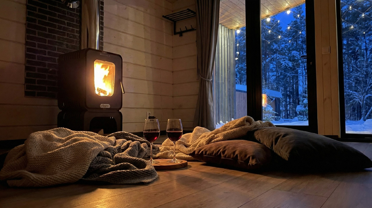 Уютный вечер у камина в деревянном доме