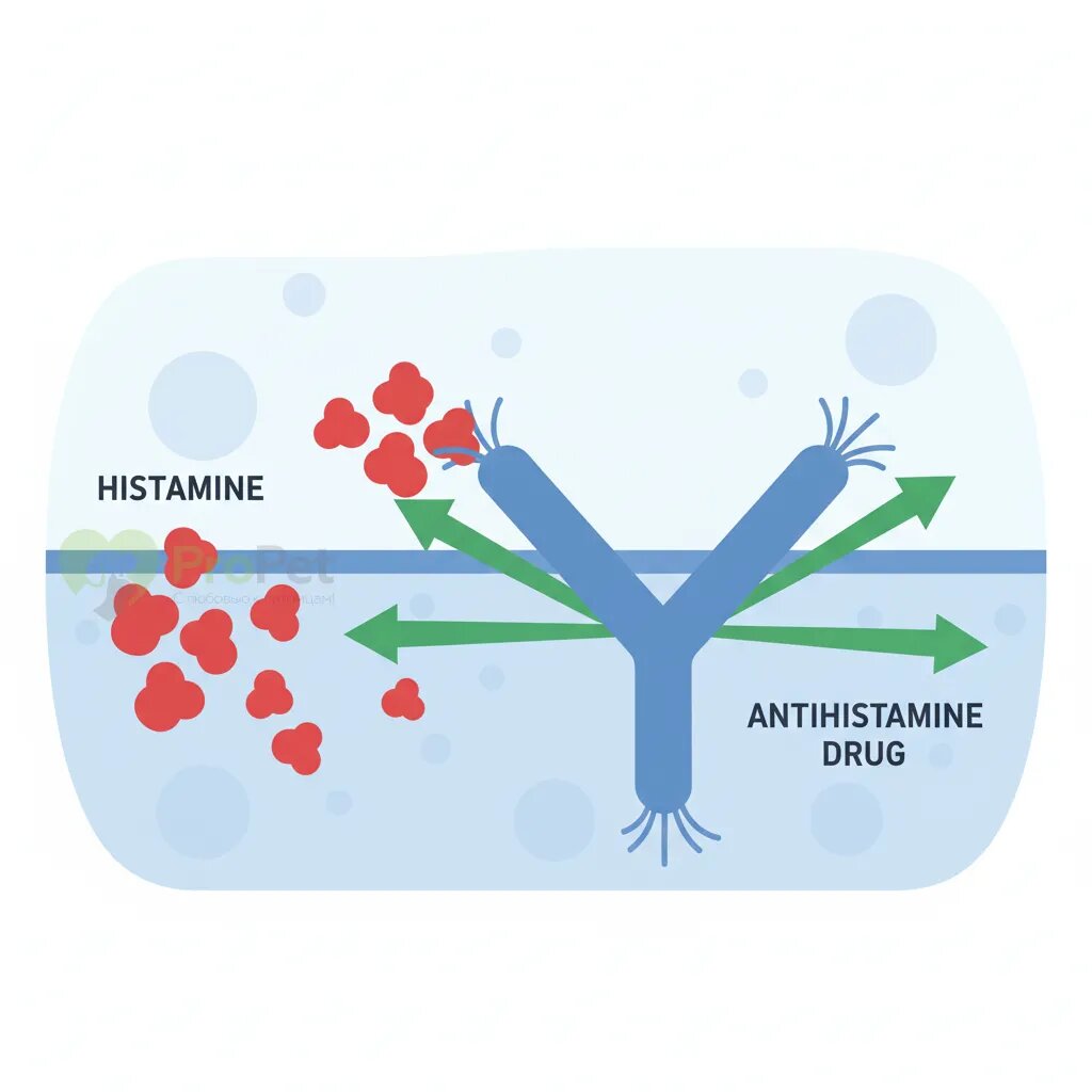 Схематичное изображение действия антигистаминного препарата на рецептор клетки