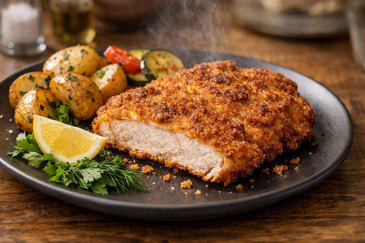 Свиной шницель с картофелем 