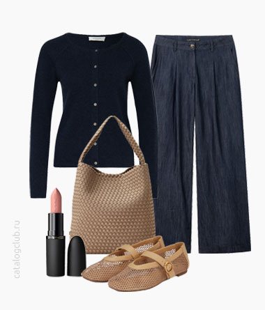 Джинсы LUISA CERANO | Кардиган (кашемир) rosemunde | Балетки CARRANO | Сумка-тоут Naghedi | Помада M.A.C
