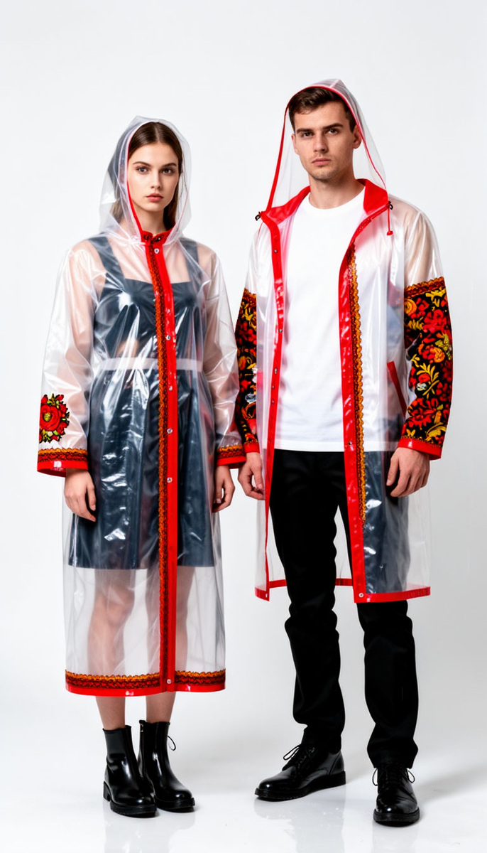 Дождевики с элементами народного костюма — стиль, который не промокает