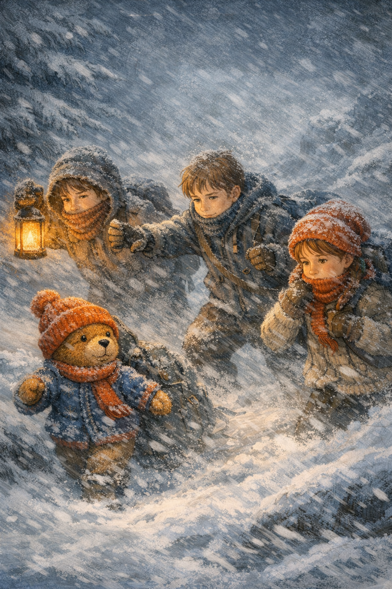 Друзья пробираются через пургу, торопясь на помощь троллю