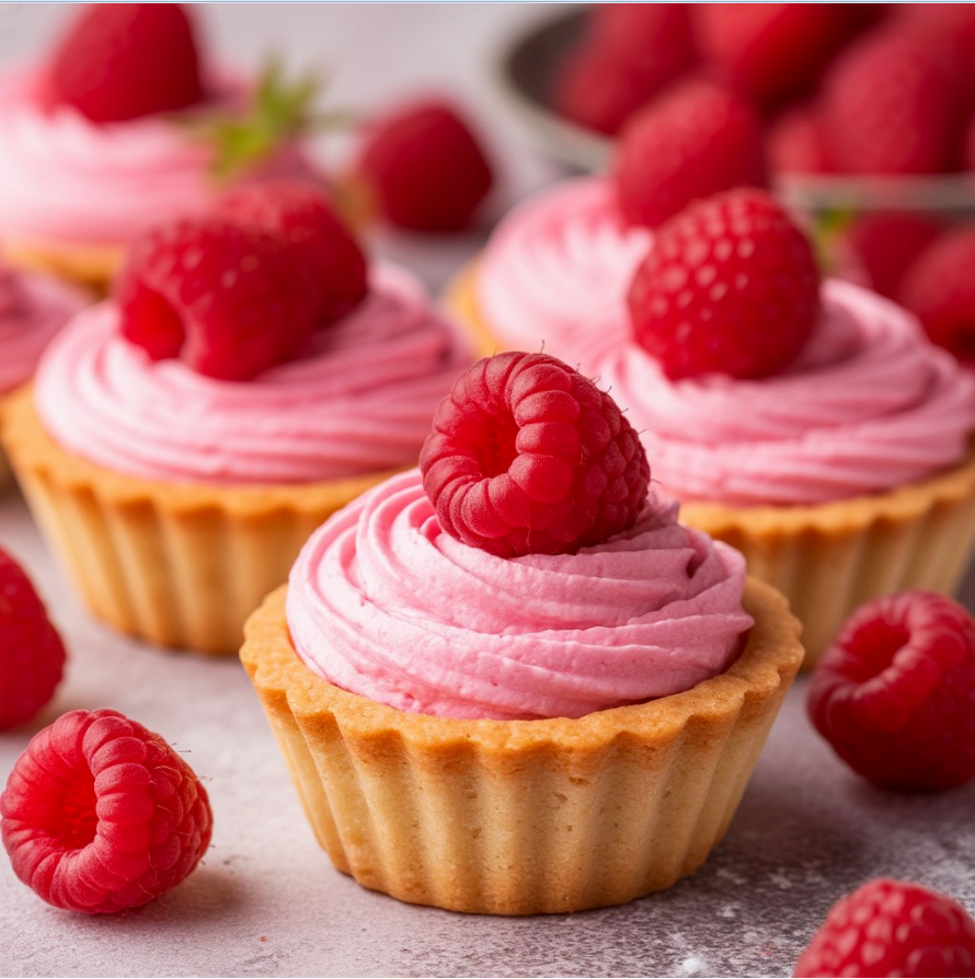 Тарталетки с малиновым кремом из сливочного сыра, малинового варенья и малины