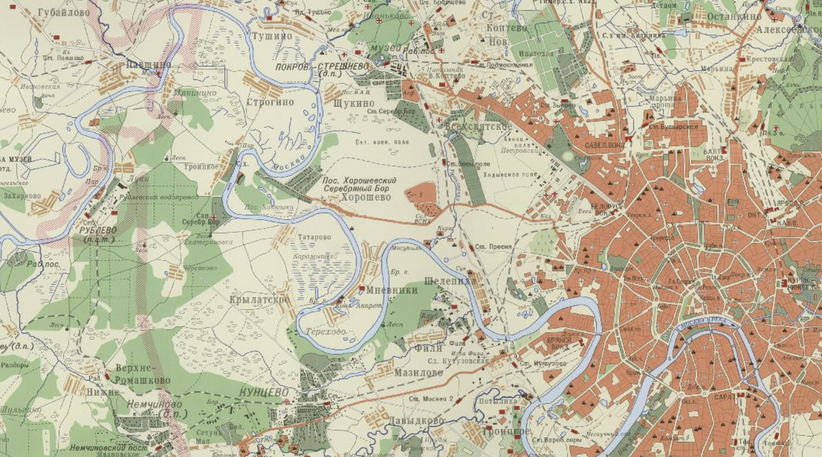 Москва-река до появления канала на карте 1931 года. С сайта www.retromap.ru.