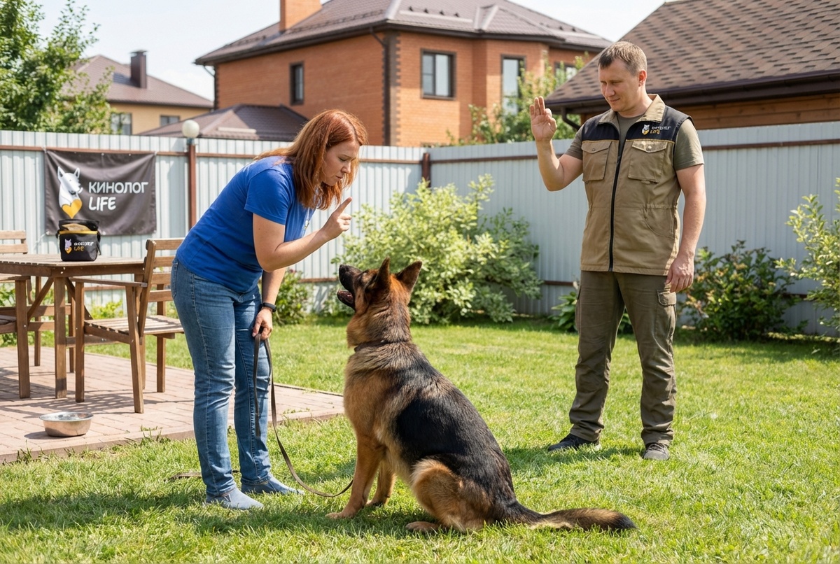 курс дрессировки окд — немецкая овчарка выполняет выдержку сидя на площадке