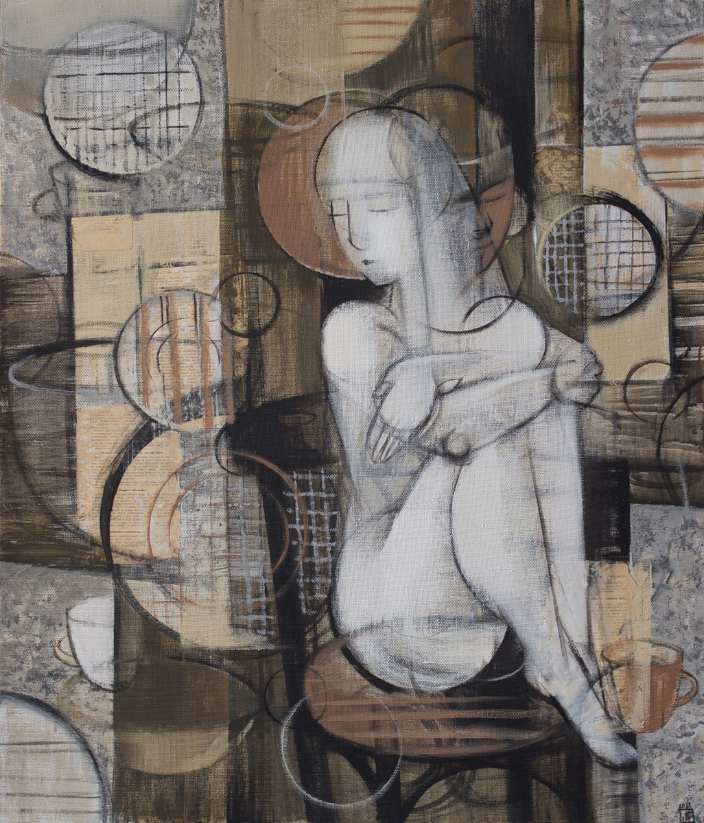 Щепина Е.А. "Мой космос" Работа вертикального формата, в ней также преобладают вертикали, чтобы подчеркнуть величественность образа. 