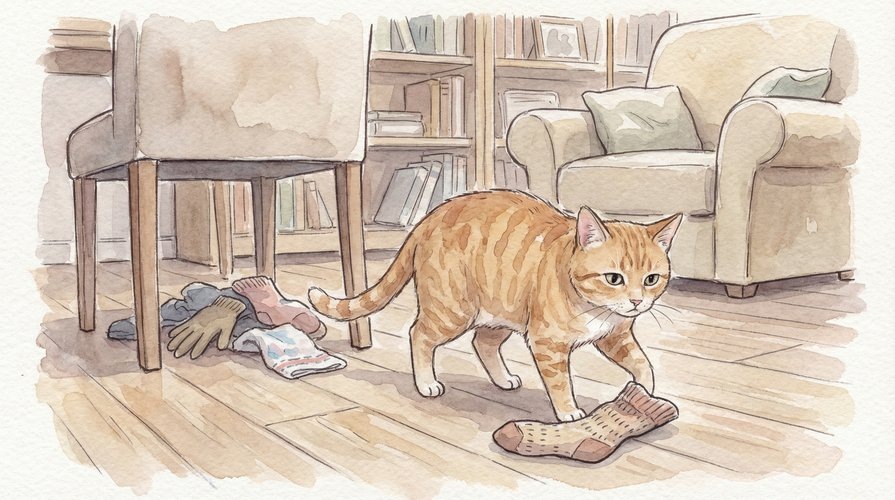 кошка таскает вещи